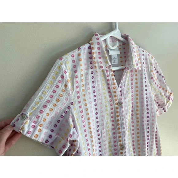Alfred Dunner Clip Dot Short Sleeve Button Down Shirt Women's Size Small - Picture 6 of 10